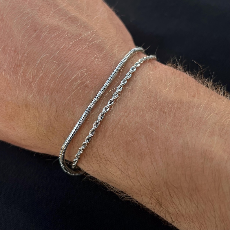 Mens Bracelet - Silver Rope / Snake Bracelet For Men