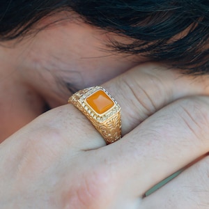 Mens 18K Gold Rings, Gold Plated Signet / Band Rings For Men