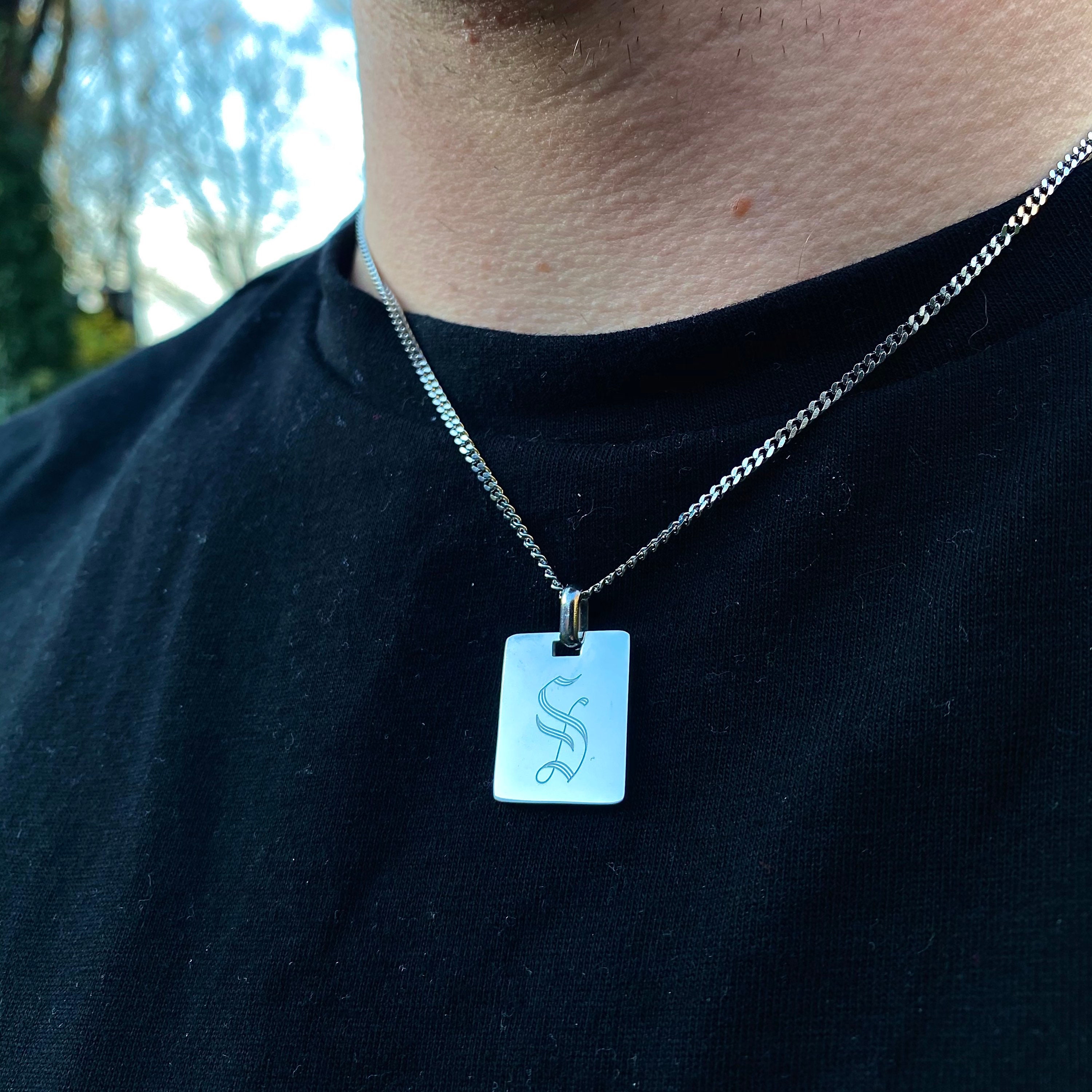 Mens Initial Personalised Necklace Men Silver Letter Necklace Etsy