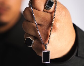 ブラックオニキスペンダント - オニキスジェムストーン付きシルバー