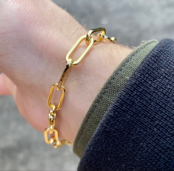 Gold Bracelet Chain - Mens Gold Bracelets - Paperclip Bracelets - Gold Bracelet Man - Bracelets for Men - 6mm Silver Bracelet Chain for Men