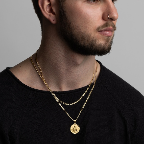 18K Gold St Christopher Pendant Necklace - Mens Jewelry