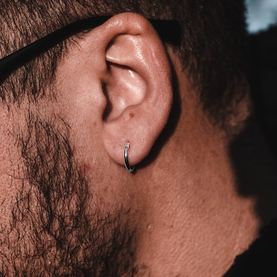 Mens Hoop Earrings Mens Thin Silver Hoops Silver Huggie Hoop
