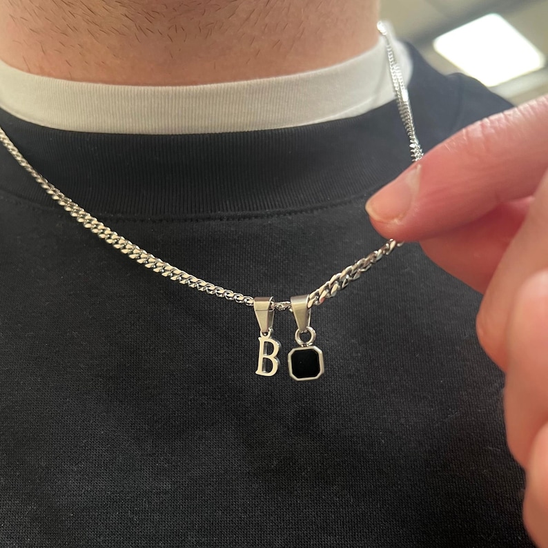 Mens Necklace - Silver Initial Necklace For Men,