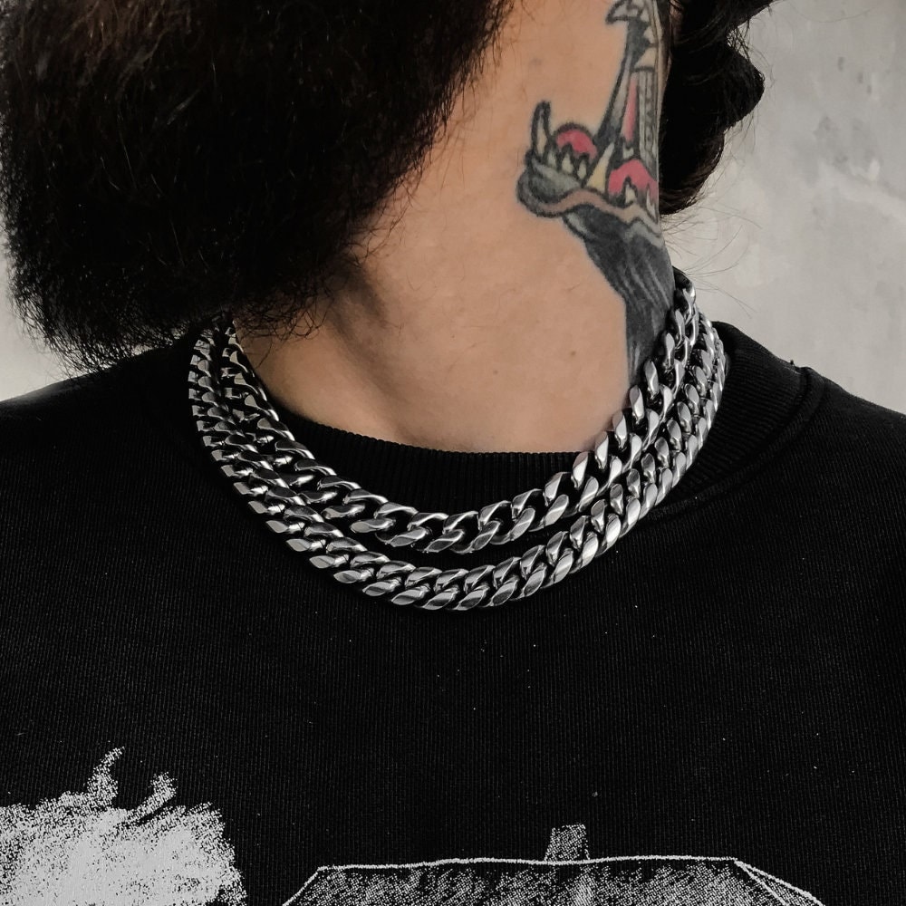 13mm Thick Silver Cuban Link Chain for 