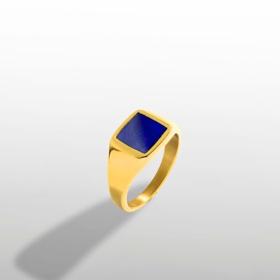 Mens Ring - Lapis Signet Ring Gold Pinky Ring - Mens Blue Lapis