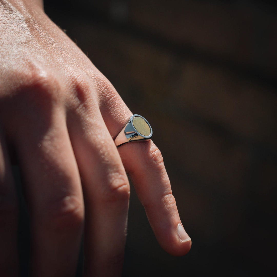 Mens Ring - Silver Signet Ring for Men - Mens Pinky Ring - Small Oval ...