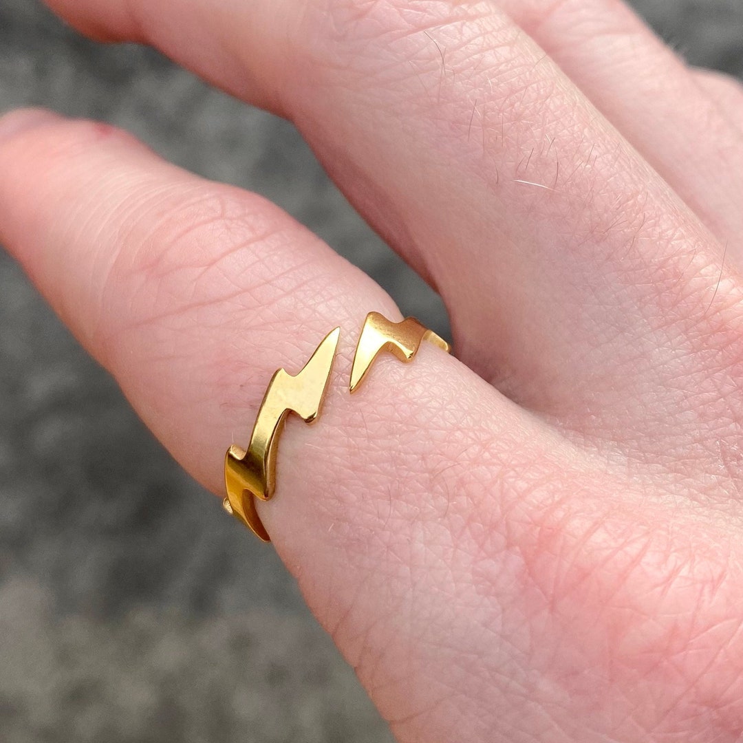 Mens Ring Gold Lightning Bolt Ring for Men Man Gold Ring Unisex