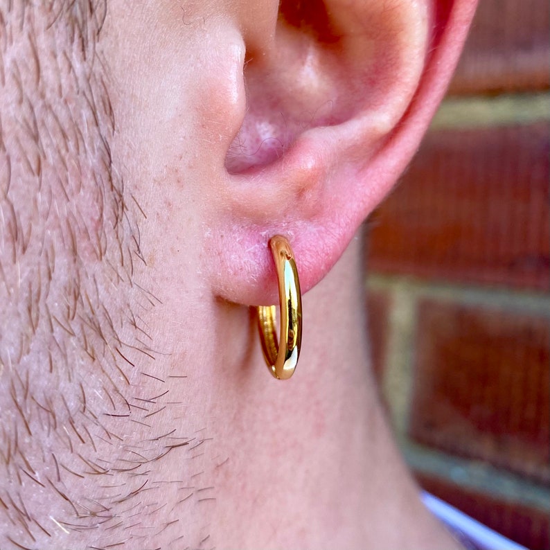 Mens Hoop Earrings  18k Gold 925 Sterling Silver 18mm Mens image 4