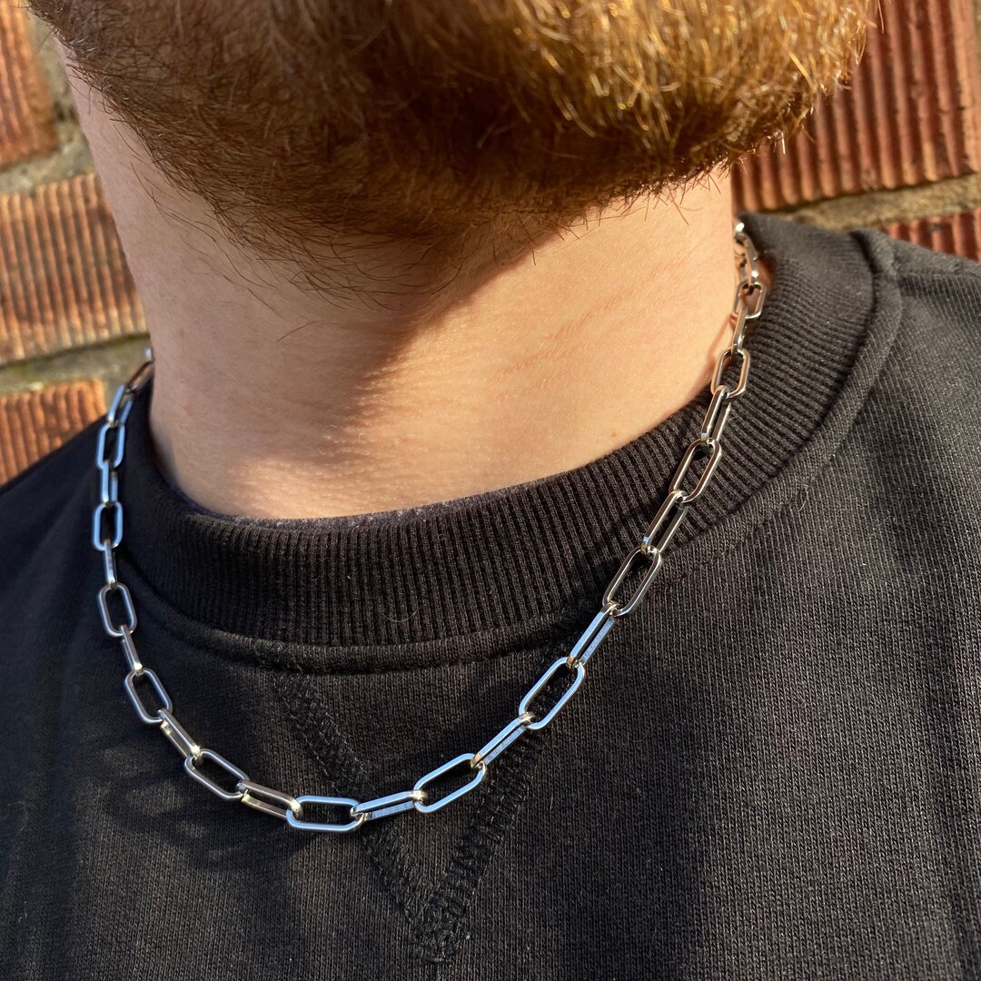 Silver Paperclip Chain Necklace for Men Mens Necklace Mens Silver