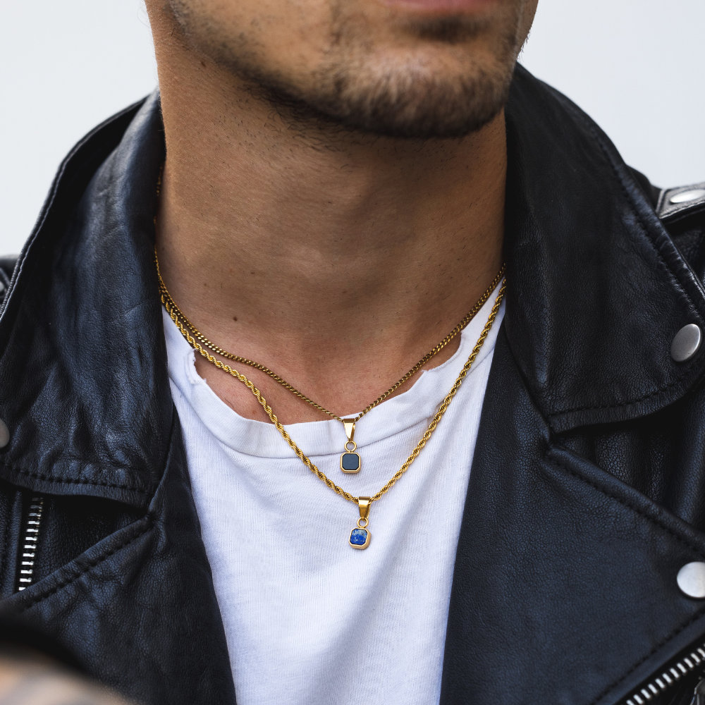 Collier Pendentif Breloque En Or Massif 18 Carats Avec Onyx Noir Naturel - Fait Main - Neuf