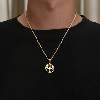 Collana Albero Della Vita In Acciaio Inox Con Zirconi - Rotonda Traforata - Regolabile 48-53 Cm - Gioiello Religioso Unisex