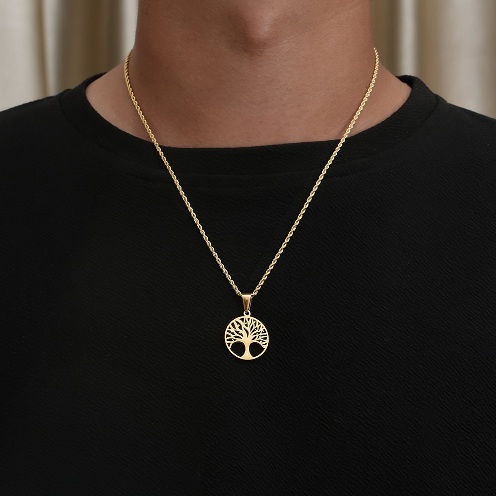 Collana Albero Della Vita In Acciaio Inox Con Zirconi - Rotonda Traforata - Regolabile 48-53 Cm - Gioiello Religioso Unisex