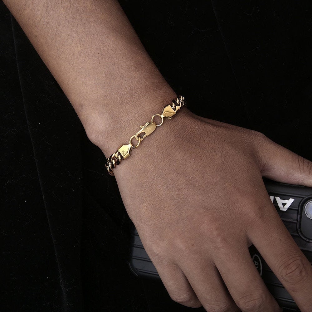 Thick Gold Chain Bracelet 8mm Cuban Bracelet Mens Gold Bracelet