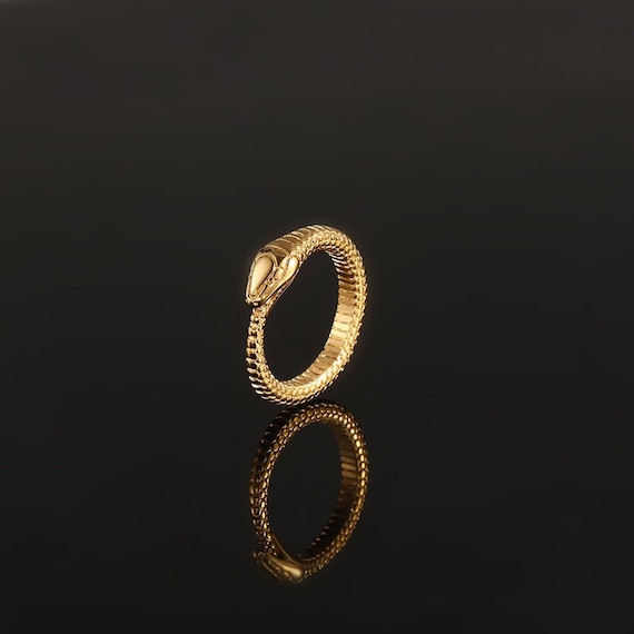18K Gold Snake Ring For Men - Waterproof Snake Ring - Thin Snake Band Ring - Mens Jewelry - Minimalist Serpent Ring - By Twistedpendant