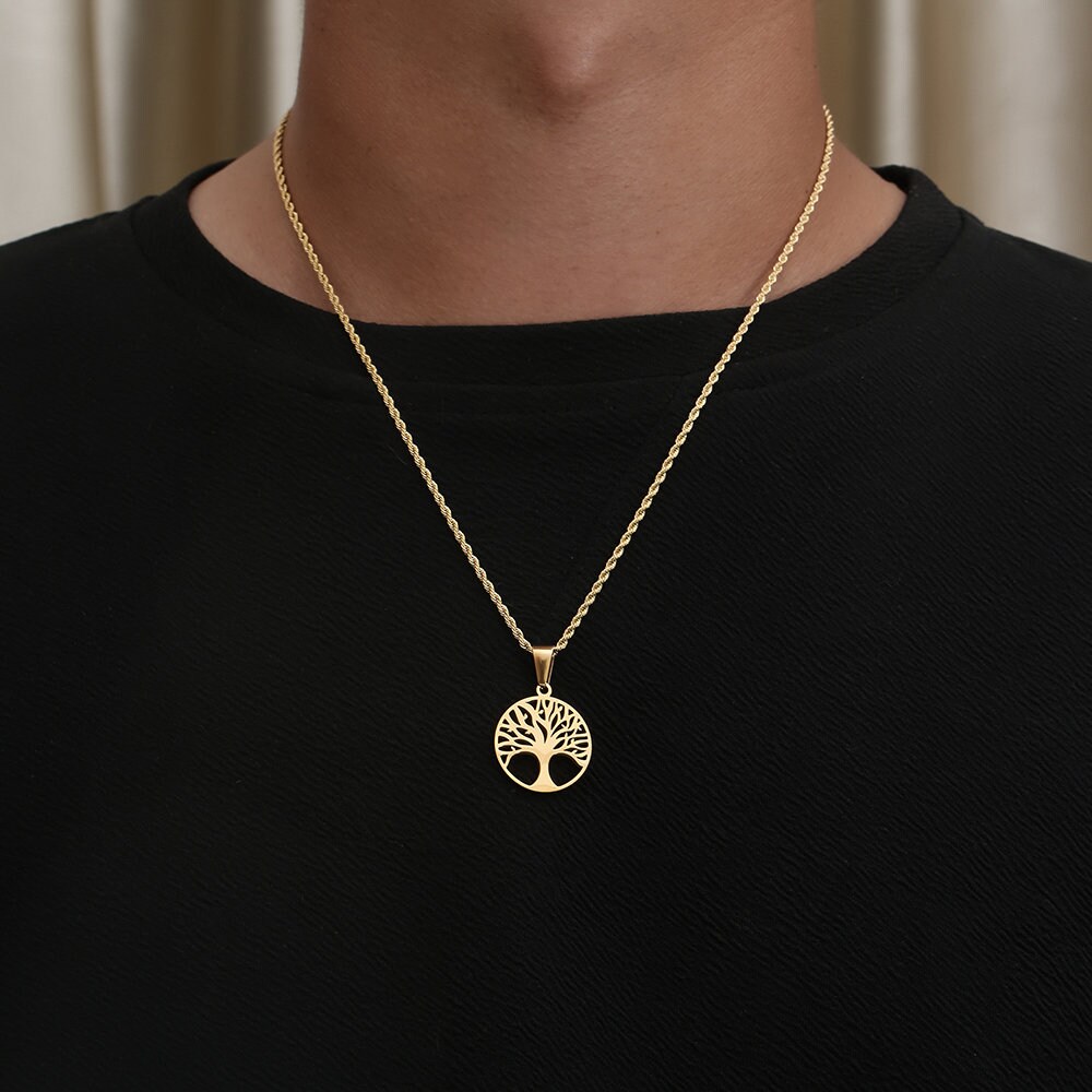 Silver Tree of Life Mens Necklace Silver Pendant Necklace for Men