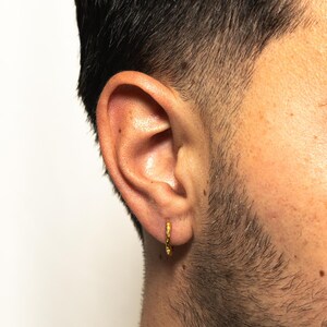 Mens Earrings - 18K Gold Hammered Hoop Earrings - By Twistedpendant