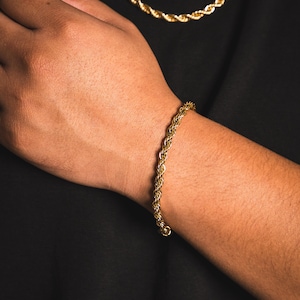 18K Gold Bracelet Men, Mens Bracelet 5mm Rope Chain, Mens Jewelry, Thick Gold Bracelet Link, Gold Bracelet Chains for Men- By Twistedpendant image 8