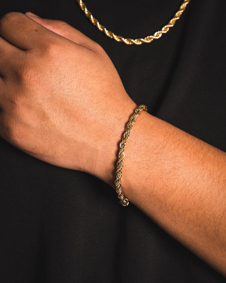 18K Gold Bracelet Men, Mens Bracelet 5mm Rope Chain, Mens Jewelry, Thick Gold Bracelet Link, Gold Bracelet Chains for Men- By Twistedpendant image 8