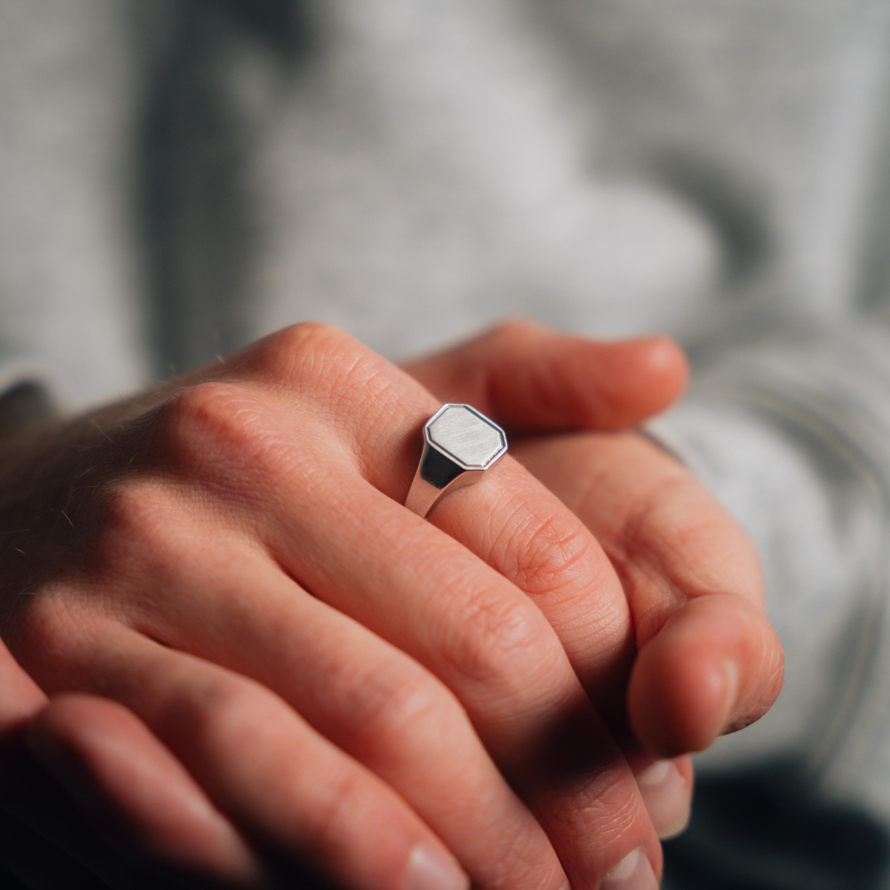 Silver Matte Signet Ring - Mens Ring - Horizon Silver Rings for