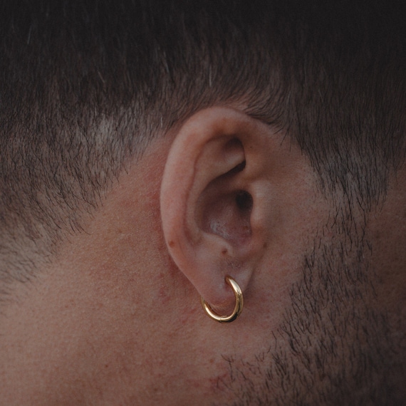 Mens Earrings 15mm 18K Gold Hoop Earrings Chunky Huggie Styled Earrings For Men Silver Hoop Earrings Men Minimalist Mens Jewellery