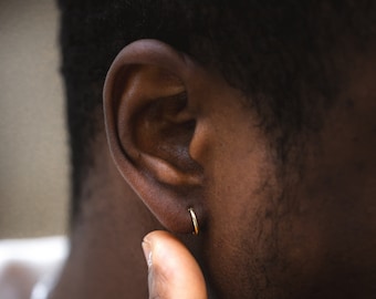 Mens Hoop Earrings - Micro Huggie Hoop Earrings Men - 18K Gold Thin Hoop - Small Hoop Earring - Minimalist Gold Earrings - Mens Jewellery