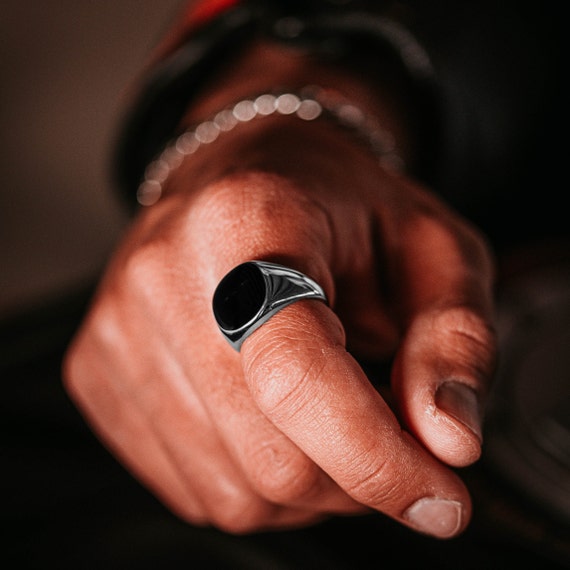 Men's Silver Signet Ring with Onyx