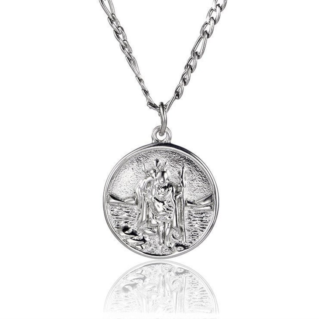 Mens Necklace Silver St Christopher Pendant Mens Jewelry Etsy