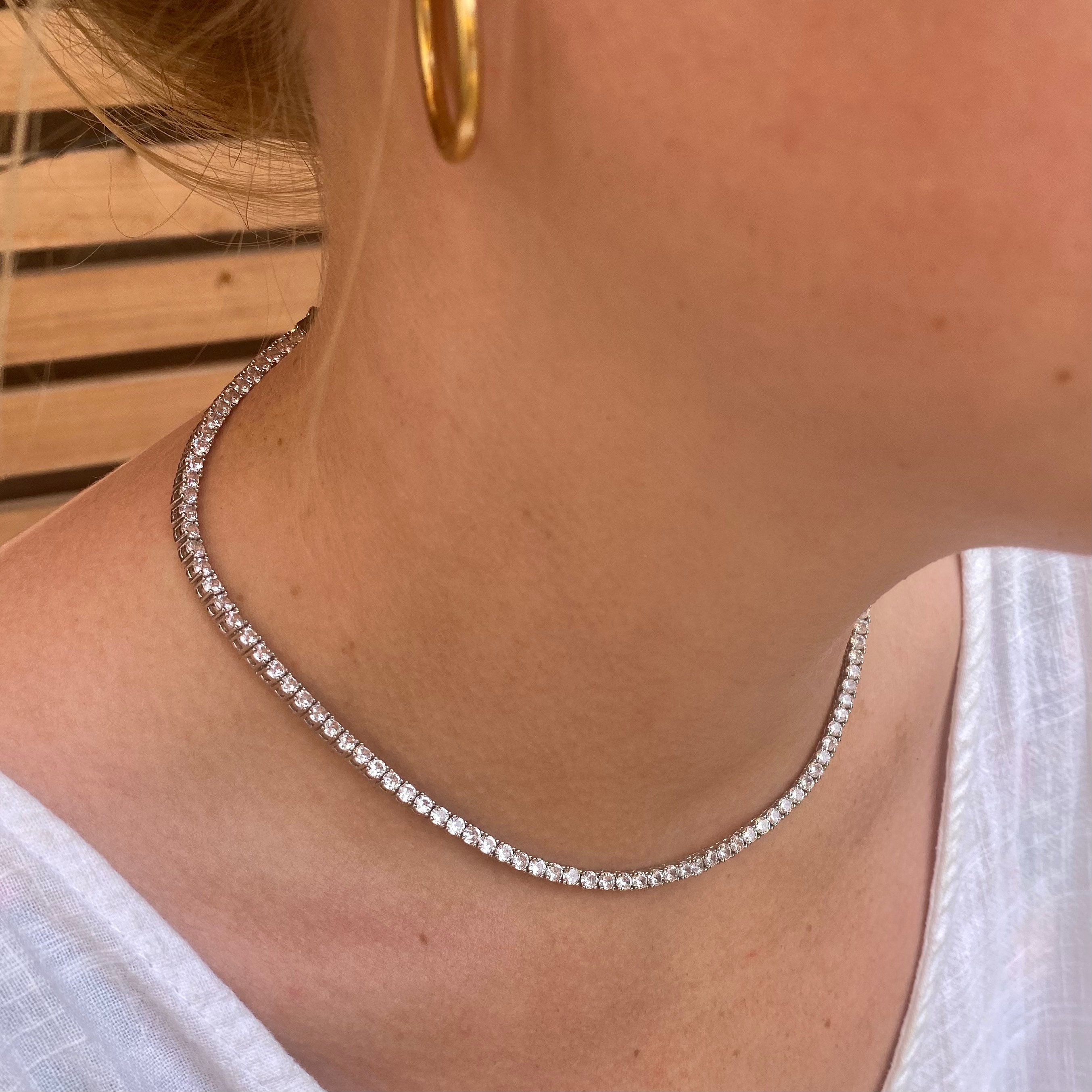 シルバーテニスネックレス 2mm/3mm、シルバーチェーンネックレス、女性 