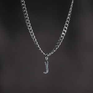 Silver Initial Chain Necklace For Men, Mens Chain With Initial Pendant Necklace - 3mm Curb Chain With Initial Pendant - Mens Jewellery Gifts
