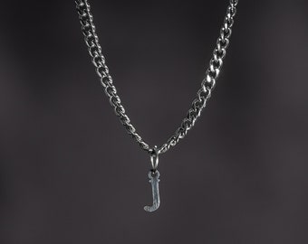 Collar de cadena inicial de plata para hombres, cadena para hombres con collar colgante inicial - cadena de acera de 3 mm con colgante inicial - regalos de joyería para hombres