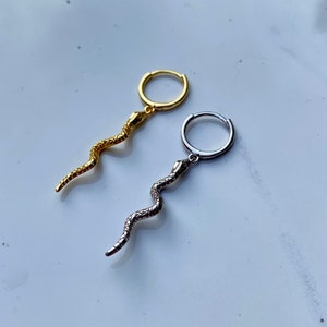925 Sterling Silver Snake Earrings Snake Hoop Earrings, 18k Gold Snake Earrings, Women's Silver Snake Charm Earrings, Gold Snake Hoops image 6