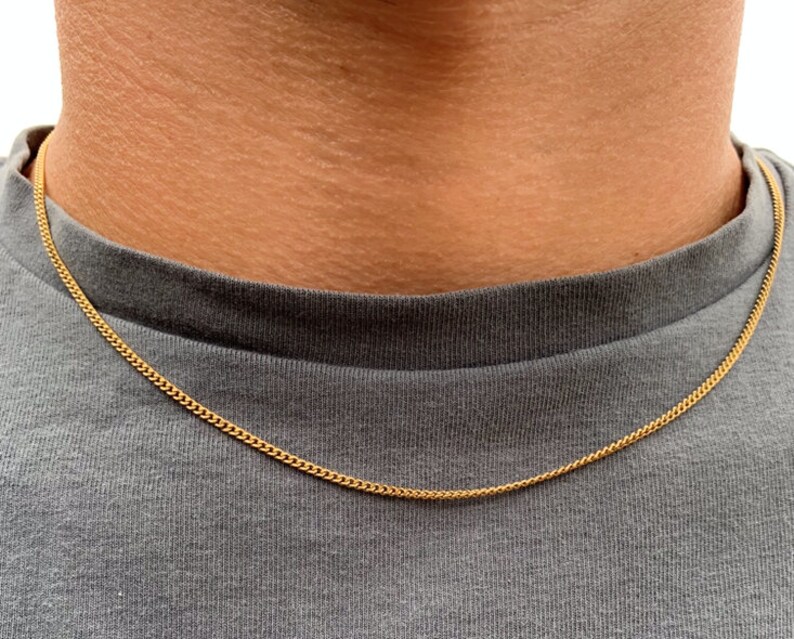 18k Gold Necklace Chain Choker Cuban Curb Thin 1.5mm Gold Etsy