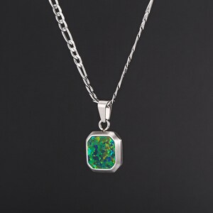 18K Gold Necklace, Green Opal Stone Pendant, Mens Gold Necklace, Square Gemstone Pendant Men, Gold Necklace For Men, Gold pendant Men UK - By twistedpendant