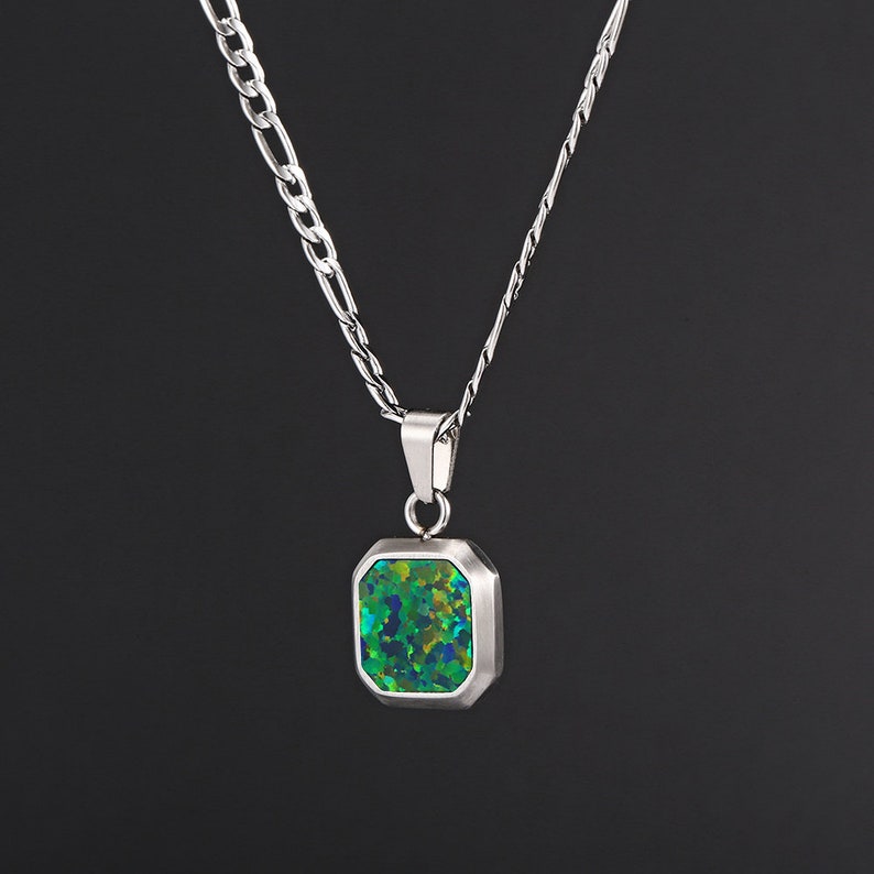 18K Gold Necklace, Green Opal Stone Pendant, Mens Gold Necklace, Square Gemstone Pendant Men, Gold Necklace For Men, Gold pendant Men UK - By twistedpendant