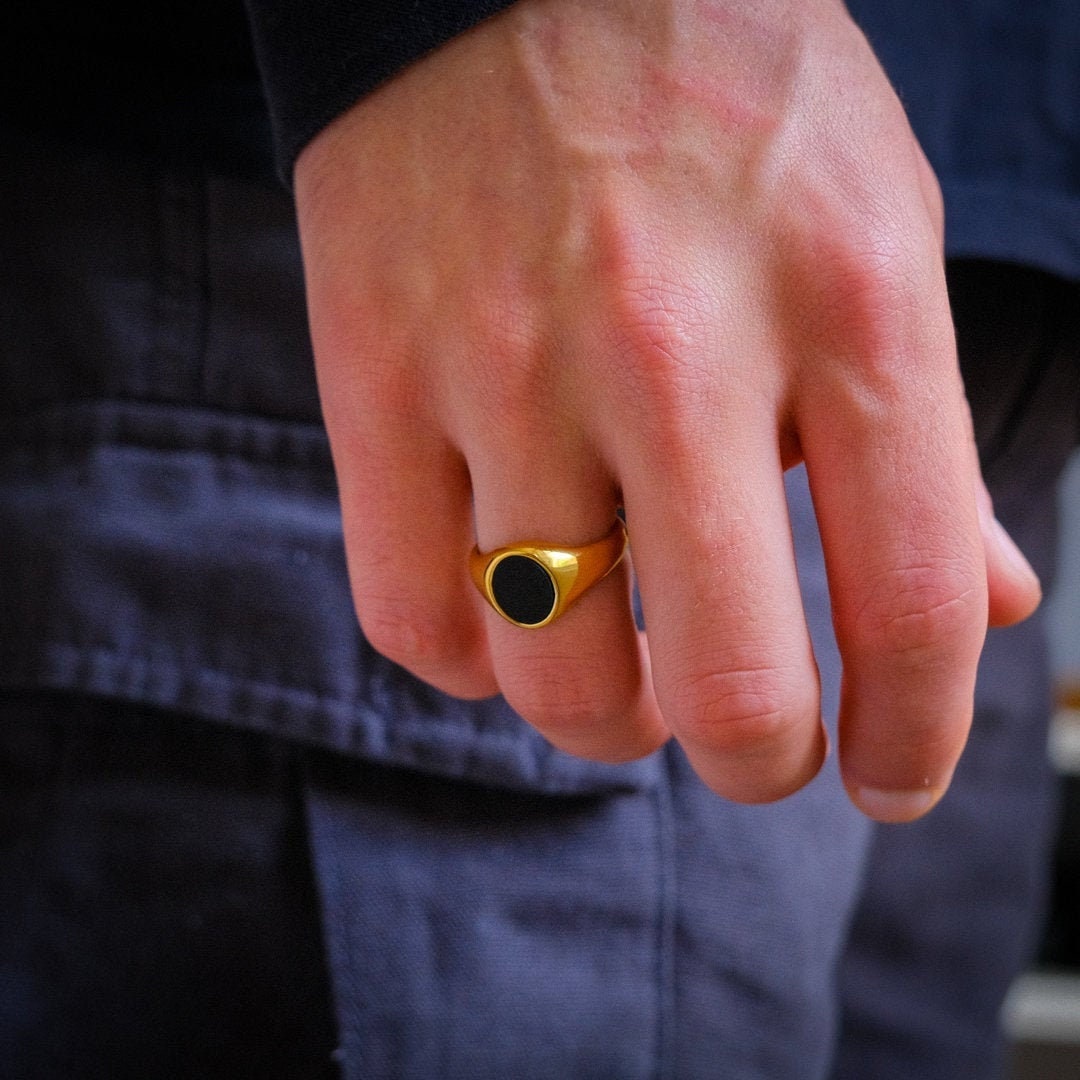 Buy Gold Onyx Ring Mens Gold Ring 18K Gold Signet Ring for Online ...