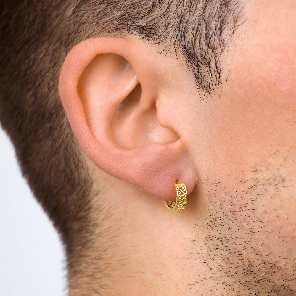 Tsv Jewelers Mens 8mm Huggie Hoops – 14k Gold Plated 925 Silver With CZ – 0.75ctw