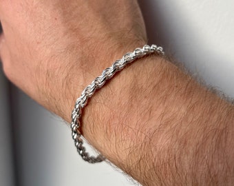 Mens Bracelet - Thick Silver Rope Bracelet Chain - 925 Sterling Silver Rope Chain - Mens Silver Bracelet Chain - Mens Jewelry Gift For Him