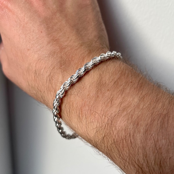 Bracelet homme - chaîne de bracelet corde en argent épais - chaîne corde en argent sterling 925 - chaîne de bracelet en argent pour homme - cadeau bijoux pour homme pour lui