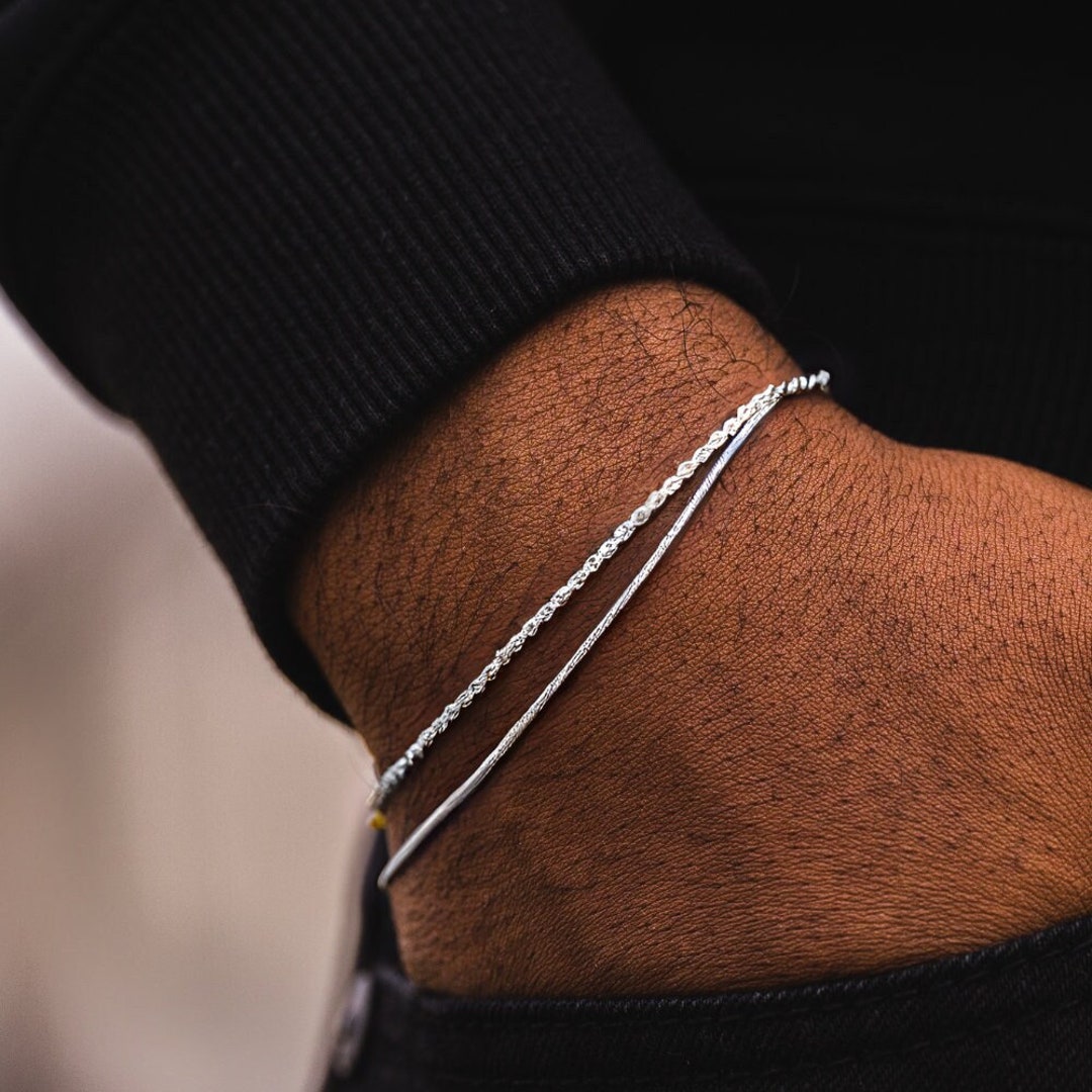 Mens Bracelet Rope Chain Thin Mens Silver Bracelet Link Boys