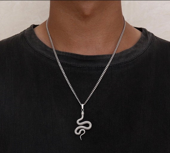 Mens Necklace Silver Snake Pendant Necklace Stainless Steel - Etsy