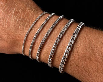 Bracelet Miami Cuban en argent sterling 925 pour homme - Chaîne de bracelet pour homme en argent italien - Chaîne de bracelet solide 2 mm / 3 mm / 3,5 mm / 4 mm / 5 mm