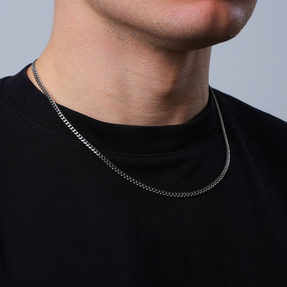 CUBAN CHAIN NECKLACE THIN SILVER CUBAN CHAIN NECKLACE THIN SILVER