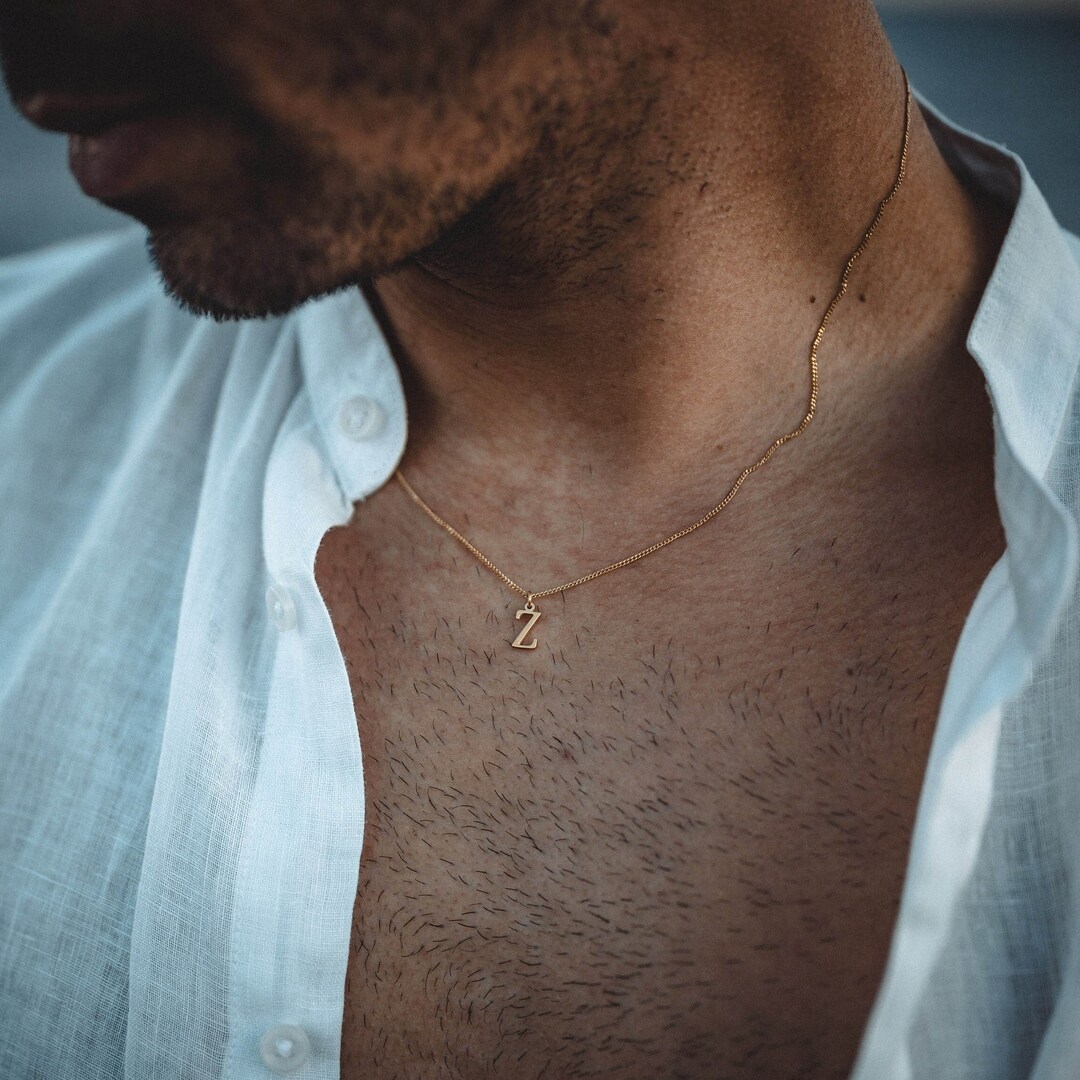 Mens Necklace, Mens Gold Initial Necklace, Personalised Silver / Gold