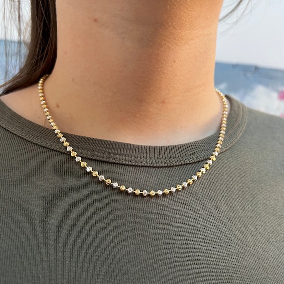 Bracciale da uomo, catena con perline taglio luna da 3 mm in oro e argento, catena per bracciale in oro 23 carati - Gioielli da uomo - Bracciale minimalista con palline in