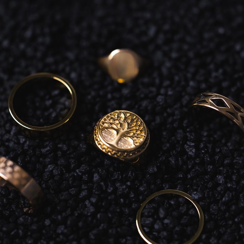 Mens 18K Gold Rings, Gold Plated Signet / Band Rings For Men