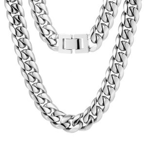 Silver Cuban Chain Thick Necklace Chain Choker Cuban Curb 12mm Stainless Steel - Mens Jewellery, Necklace For Men, Heavy Silver Chain Man