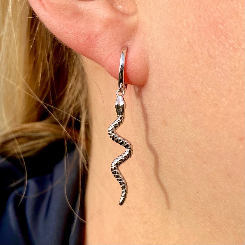 925 Sterling Silver Snake Earrings Snake Hoop Earrings, 18k Gold Snake Earrings, Women's Silver Snake Charm Earrings, Gold Snake Hoops image 1