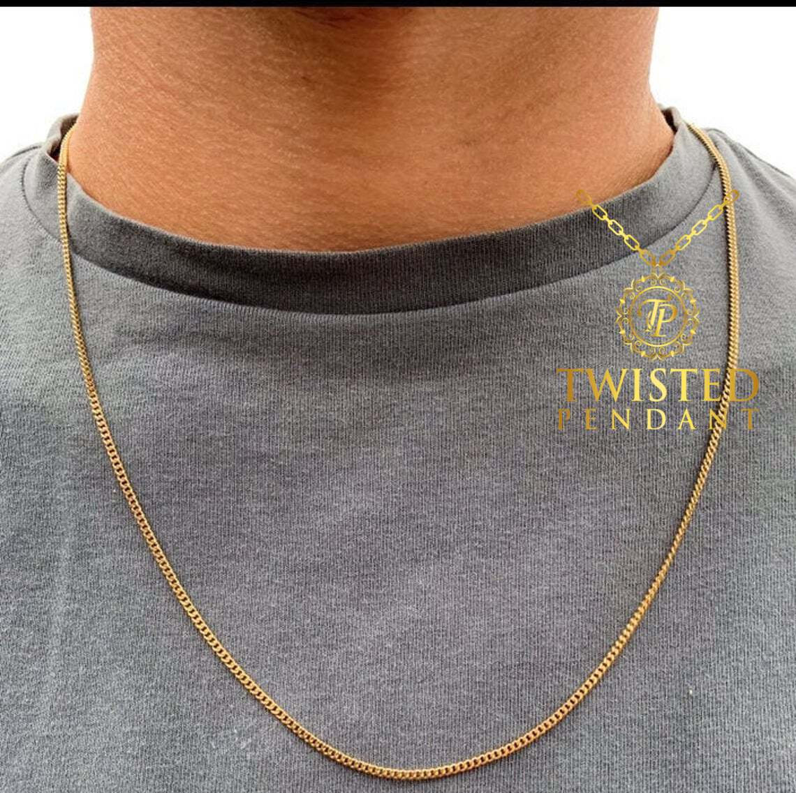 18k Gold Thin Mens Necklace Chain Gold 