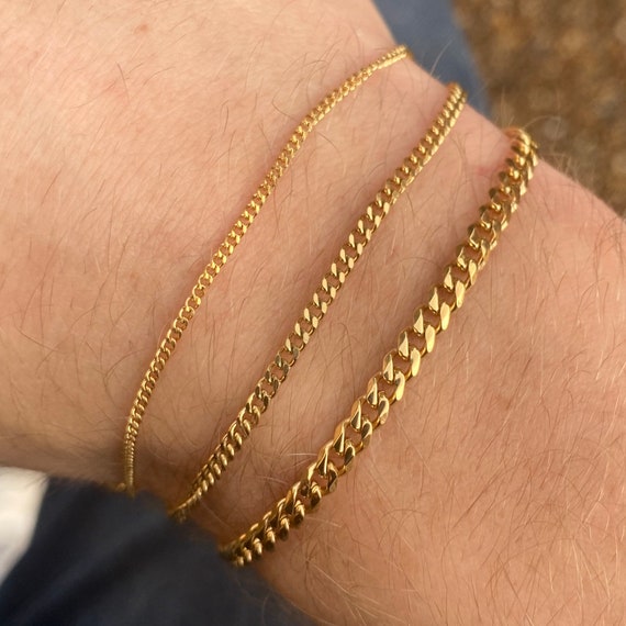 Thin 2mm Gold Bracelet Men Mens Bracelet Chain 18K Gold Cuban Link Bracelet  Chain Minimalist Tiny Gold Chain by Twistedpendant 